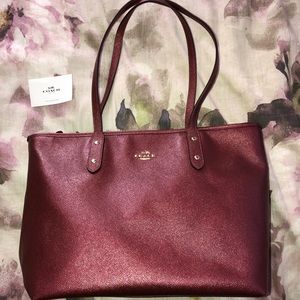Coach metallic cherry red large tote bag...EUC